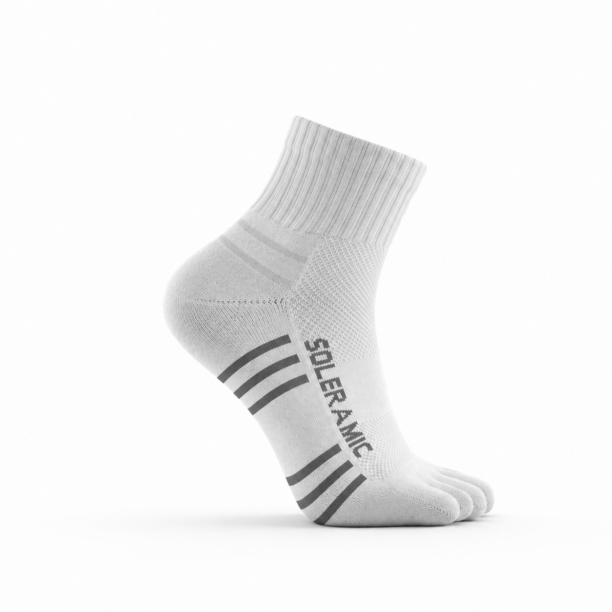 Soleramic Performance Quarter Sock shown in black with cushioned sole and reinforced heel for athletic comfort and support.